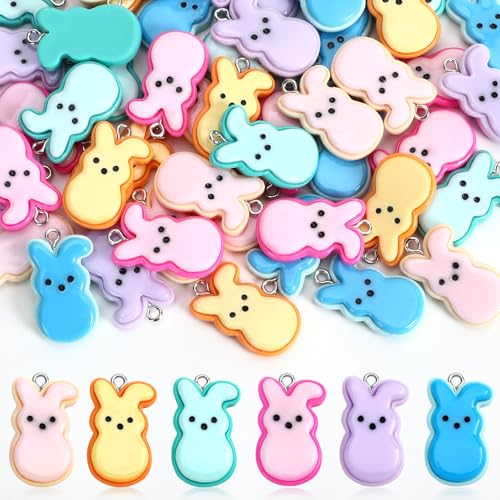 Augshy 64 Pcs Easter Bunnies Charms Resin Rabbit Beads Rabbits Ornament Pendant for Easter DIY Craft Bracelet Necklace Jewelry Making - style: Easter Style