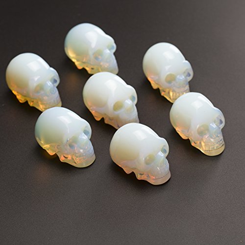 Opal 2.0 inch Natural Carved Skull Crystal Reiki Healing Stone Statue Collectible Figurine - color: Opal