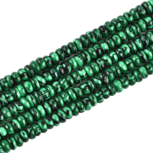 155pcs 4x2mm Synthetic Malachite Disk Rondelle Spacer Stone Semi Precious Gemstone Loose Beads for Jewelry Making 15 Inch - color: Malachite