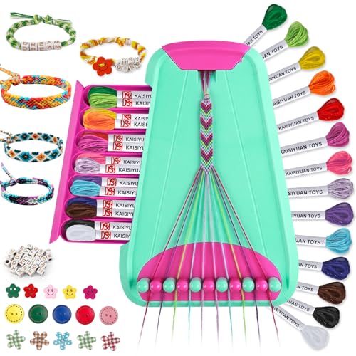 Friendship Bracelet Making Kit for Girls Ages 8-12, Kids Jewelry Making Kit with 28 Pre-Cut Threads and Letter Beads, Arts and Crafts for Kids, Birthday Easter Gifts for 6 7 8 9 10 11 12 Year Old - color: Green/Rose