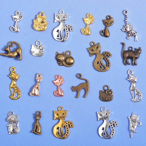 stino 100g Metal Pendant Charms for Jewelry Making, Bulk Silver & Gold Plated Charms for Braclet Necklace Crafts, Animal Plant Flower Pet and so on - color: Cat Bronze Glod