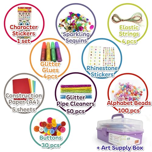 Olly Kids Arts and Crafts Supplies Set- 1000+ Pieces Giftable Craft Box for Kids: DIY Craft Supplies for Toddlers, School Project, and Homeschool - color: Purple