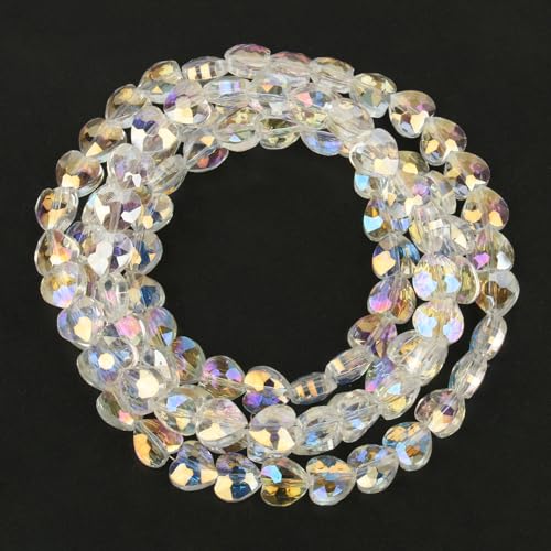 70pcs 8mm Valentine's Day AB White Faceted Heart Beads for Jewelry Making Crystal Glass Beads for Bracelets Necklace Crafts, Friendship Bracelet Kit, Love Gifts - color: AB White