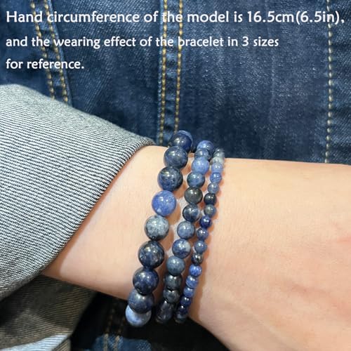Natural Healing Gemstone Bracelet Handmade Yoga Stretch Elastic Bracelet Stress Relief Crystal Jewelry for Men and Women - color: Blue Sodalite (Wisdom), size: 6mm