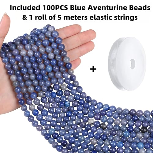 QINJIEJIE 100PCS Blue Aventurine Beads 8mm Natural Stone Beads Round Loose Gemstone Bead for Bracelet Beading Crystal Jewelry Making DIY Necklace Earrings 0.32" - color: Blue Aventurine, size: 100PCS