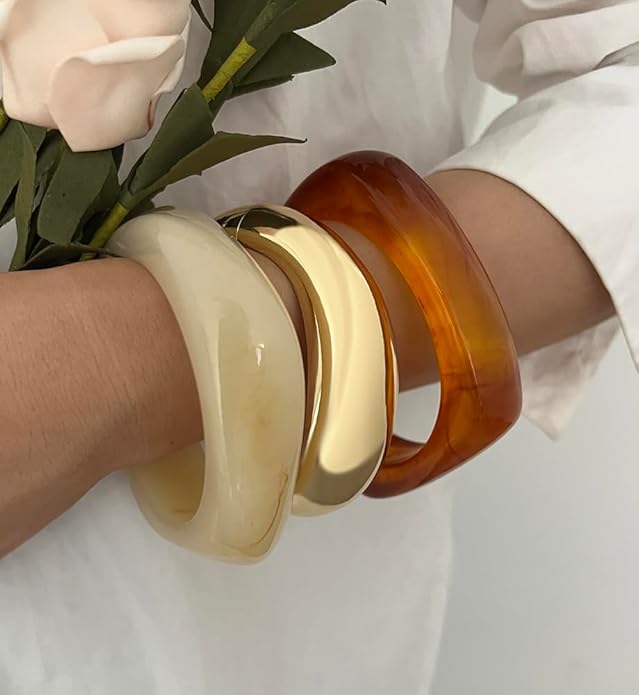 Chunky Gold Bangle Bracelets for Women, Dainty 14k Gold Plated Big Stackable Bangles Set, Trendy Statement Cuff Bracelet Stack Fashion Jewelry Christmas Gifts