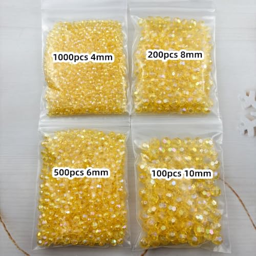 1800pcs Acrylic Faceted Round Beads 4mm 6mm 8mm 10mm AB Colors Glossy Acrylic Round Spacer Beads with Hole for DIY Bracelet Necklace Jewelry Making Supplies Handmade Craft(Yellow AB) - color: Yellow AB