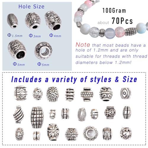 stino Metal Spacer Beads for Jewelry Making, Silver Bracelet Earrings Necklace Findings & Supplies 512 (Barrel (70Pcs)) - color: Barrel (70Pcs)
