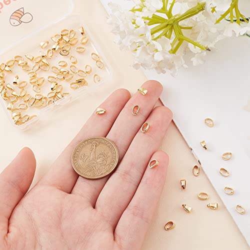 Beebeecraft 100Pcs Necklace Charm Clasp 18K Gold Plated Pinch Clip Clasp Bail Charm Metal Pendant Clasps Connectors Bails for Jewelry Making, 0.16x0.24 Inch Small - color: Golden#4