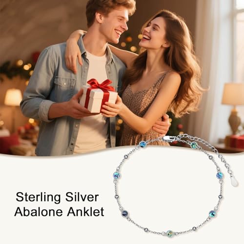 HPQQ Anklet Bracelet for Women 925 Sterling Silver Natural Stone Chain Bead Ankle Bracelet Beach Summer Fine Jewelry Mothers Day Birthday Gifts for Women Mom Wife - color: Anklet-9"-11"-Abalone