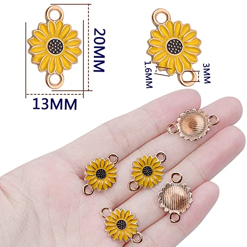 30pcs Enamel Flower Charms Connectors Links Yellow Alloy Floral Sunflower Daisy Flower Dangle Pendants with Double Loops for DIY Bracelet Earring Necklace Jewelry Making