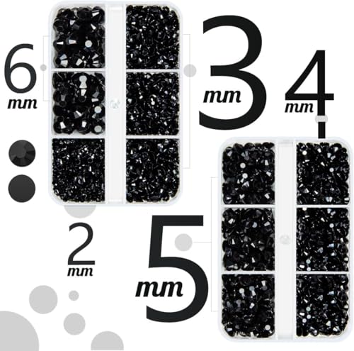 qiipii Pure Black Resin Flatback Rhinestones for Bedazzling Crafting 2mm-6mm Flatback Jelly Stones Solid Black Gems Diamonds for Face Eyes Makeup Tumblers Mugs Bottles DIY Crafts Clothes Shoes Phones - color: Pure Black