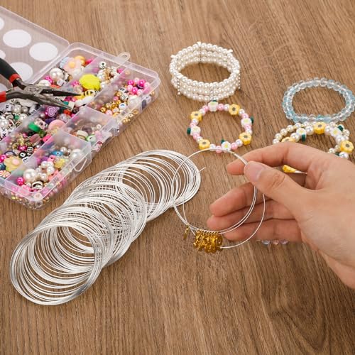 Jeffdad 100 Loop Memory Steel Wire Beading & Jewelry Making Wrapping Stones Necklace & Cable Bracelet (Silver, 100) - size: Silver
