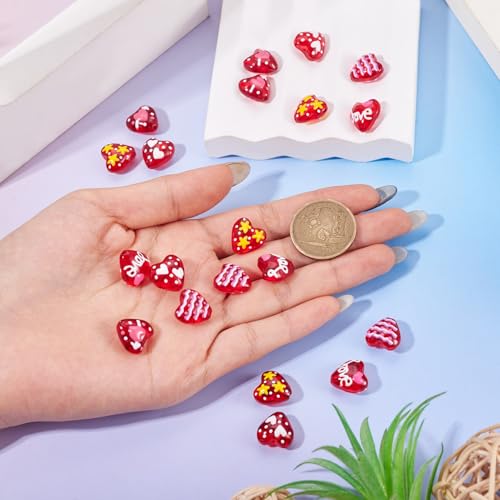 Red Heart Beads Glass Cute Heart Hand Drawn Beads Craftdady 20Pcs Love Loose Spacer Beads Red Bracelet for DIY Earring Necklace Jewelry Making-14mm - color: Red