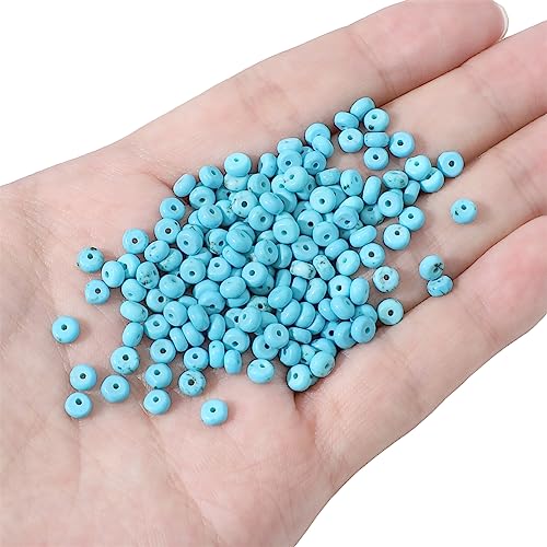 BEADIA Natural Blue Turquoise Disk Stone Beads 4x2mm 160pcs Rondelle Loose Semi Gemstone Beads for Jewelry Making Design - color: Blue Turquoise