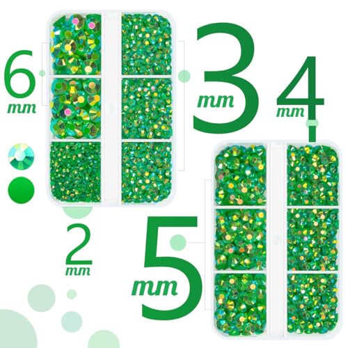 qiipii Emerald Green AB Resin Rhinestones for Crafting 2mm 3mm 4mm 5mm 6mm Flatback Jelly Stones Diamonds Crystals Gems for Face Eyes Makeup Tumblers Mugs Bottles DIY Crafts Clothes Shoes Phones Car - color: Emerald Green AB