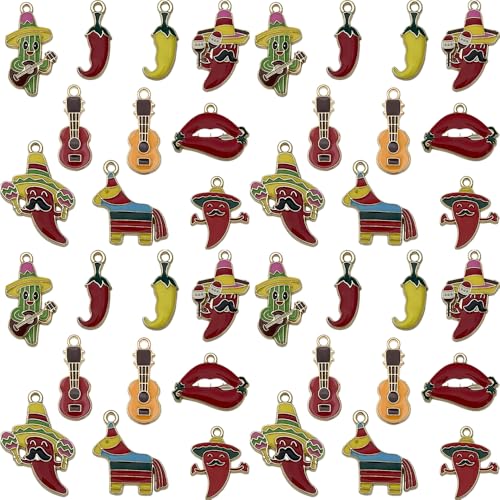 Sailanzi 20pcs Alloy enamel Mexican style chili cactus Jewelry Making DIY Keychain Earrings Pendant Various Design Charms for Jewelry Making Bracelets Necklace(SN1097) - color: SN1097