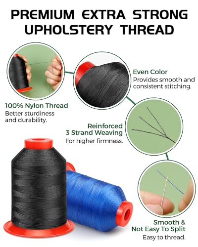 1000 Meters FIVEIZERO Extra Strong Upholstery Thread,Black Bonded Nylon Thread for Denim Leather,Craft,Machine,DIY and Home (1 Pack) CJ - color: Black
