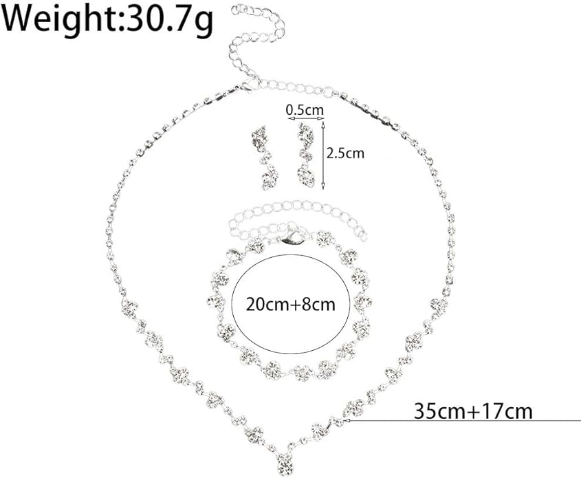 Bling Silver Jewelry Set for Women Trendy Wedding Jewelry Sets for Brides Sparkly Cubic Zirconia Necklace Earring Sets for Women Prom Accessories