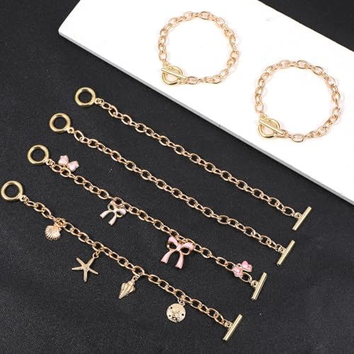 12 PCS Chains Bracelets for Jewelry Making, Gold Stainless Steel Charm Bracelet Chains Link Chain Bracelets with OT Toggle Clasp DIY Jewelry Making Chain for Women Men DIY Crafts Supplies Gifts