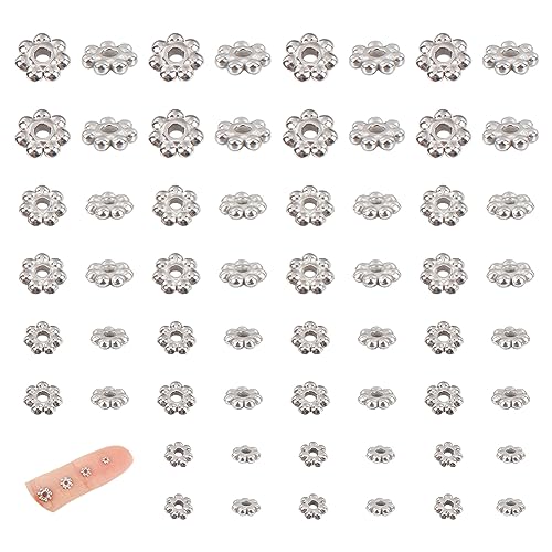 UNICRAFTALE 80 pcs 4 Sizes 3-6mm 304 Stainless Steel Flower Spacer Beads Mini Snowflake Daisy Beads Metal Small Loose Beads for DIY Bracelet Necklace Earring Jewelry Making - size: 3/4/5/6mm