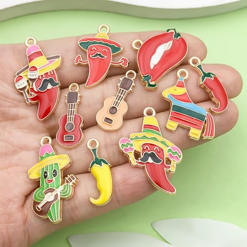 Sailanzi 20pcs Alloy enamel Mexican style chili cactus Jewelry Making DIY Keychain Earrings Pendant Various Design Charms for Jewelry Making Bracelets Necklace(SN1097) - color: SN1097