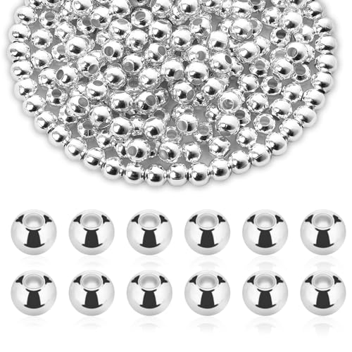 1500PCS Metal Spacer Beads for Jewelry Making, Silver Bead with Hole Stainless Steel Spacer Bead Plated Round Loose Charm Caps Beads for DIY Jewelry Making Bracelet Necklace Crafting (4mm)