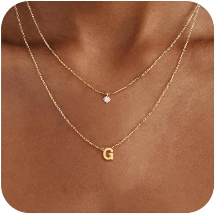 Layered Initial Necklaces for Women, 14k Gold Plated Letter Necklace Set Dainty Gold Initial Necklace Stack Cute Layering Choker Necklaces for Women Trendy Fashion Jewelry