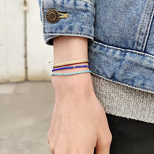 KELITCH Adjustable turquoise bead bracelet single color knitting friendship bracelet fashion jewelry daily wear gift (28 color selection) - color: Blue 04R