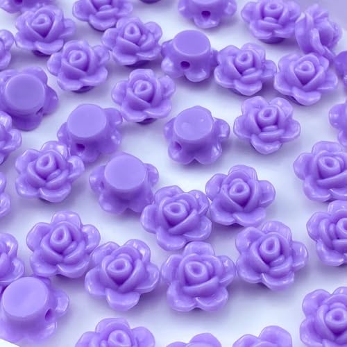 200pcs Acrylic Rose Flower Beads Candy Color Flat Back Spacer Beads Loose Pastel Colorful Decor for DIY Crafts Jewelry Making Bracelet Necklace Earrings(Violet) - color: Violet