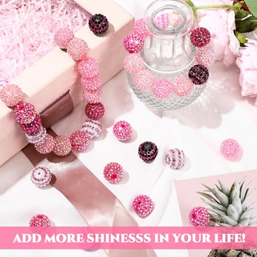 40 Pcs 20 mm Rhinestone Beads Bulk Crystal Round Disco Ball Chunky Bubblegum Beads for Pens Bracelets Charms Craft European Style Jewelry Making Supplies Christmas(Mix Pink) - color: Mix Pink