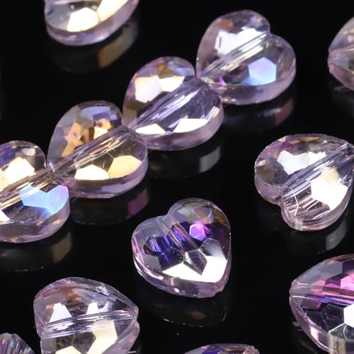 70pcs 8mm AB Pink Faceted Heart Beads for Jewelry Making Crystal Glass Beads for Bracelets Necklace Crafts, Friendship Bracelet Kit, Love Gifts - color: AB Pink