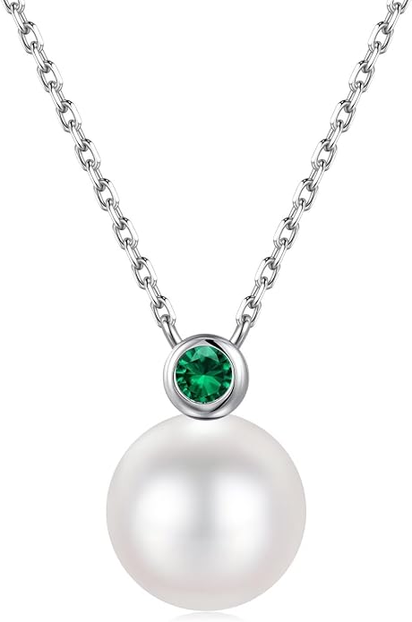 Iefil Valentines Day Gifts for Her - 9-10mm Freshwater Pearl Necklace for Women, Anniversary Birthday Gifts for Wife Mom Girlfriend, S925 Sterling Silver Pearl & Birthstone Necklace, Jewelry for Women