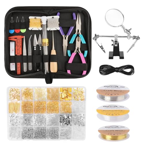Giwaelro Jewelry Repair Kit for Adults, Jewelry Making Supplies with Pliers, Wires, Findings, Necklace Chains, Magnifier and Storage Bag