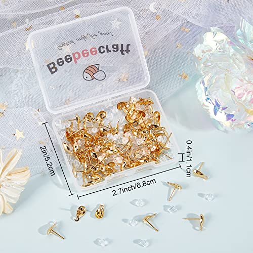 Beebeecraft 100Pcs/Box 18K Gold Plated Earring Findings Teardrop Posts Stud Earrings Components with Loop and 100Pcs Plastic Earring Backs for DIY Earring Jewelry Making - color: Gold