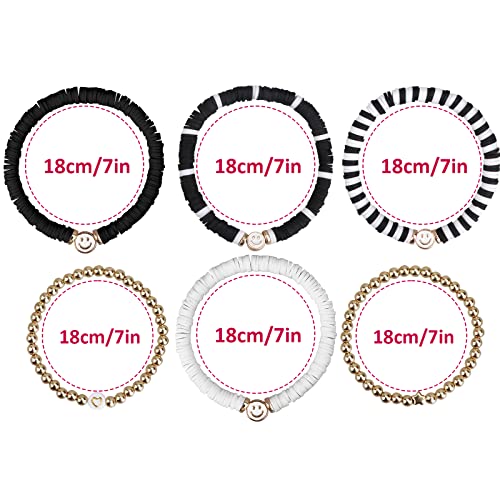 JIASHUYEYE Preppy Bracelets for Teen Girls - Stackable Boho Surfer Friendship Bracelets Set for Little Girls & Women - style: White Black