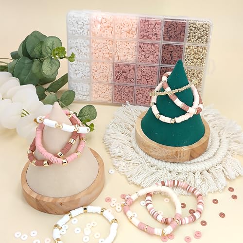 MIIIM Neutral Clay Bead Bracelet Kit, Heishi, Flat Clay and Gold Spacer Beads for Jewelry Making, Friendship Bracelet Kit for Crafts, Concerts, Raves, Gifts (Rose Smoke) - color: Rose Smoke
