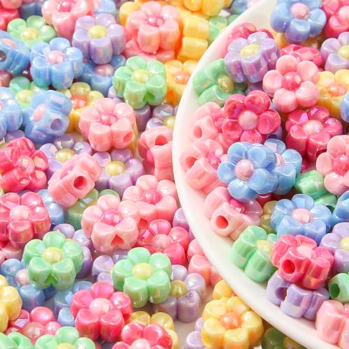 200pcs Ab Color Flower Acrylic Beads Rainbow Sun Flower Beads for Jewelry Making Handmade DIY Bracelet, Charms Keychain Craft Supplies (Daisy Flower) - color: daisy flower