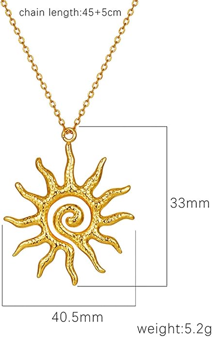 PINK TOWN Sun Necklace for Women Vintage Bohemian Spiral Sun Pendant Necklace Unique Gold Statement Sun Necklace Boho Style Jewelry