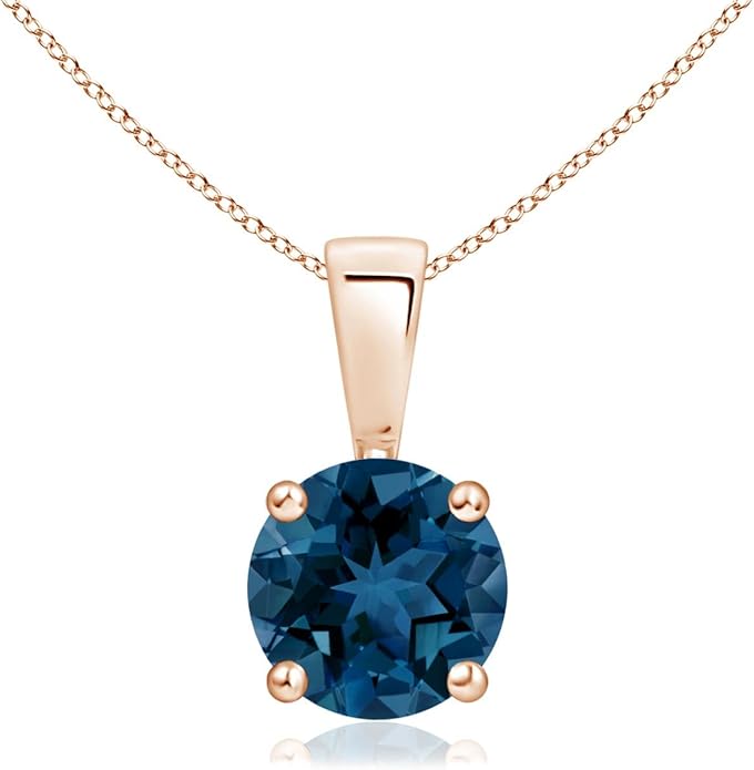 Angara Natural Blue Topaz Solitaire Pendant for Women | Classic Prong-Set Round Blue Topaz Pendant in 14K Solid Gold/Silver/Platinum With 18" Chain | December Birthday, Gemstone Jewelry Gift