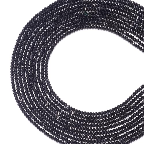 FASHEWELRY 10 Strands Briolette Crystal Glass Beads 2mm Rondelle Faceted Glass Spacer Beads for Necklace Bracelet Jewelry Making (Black) - color: Black, size: 2mm