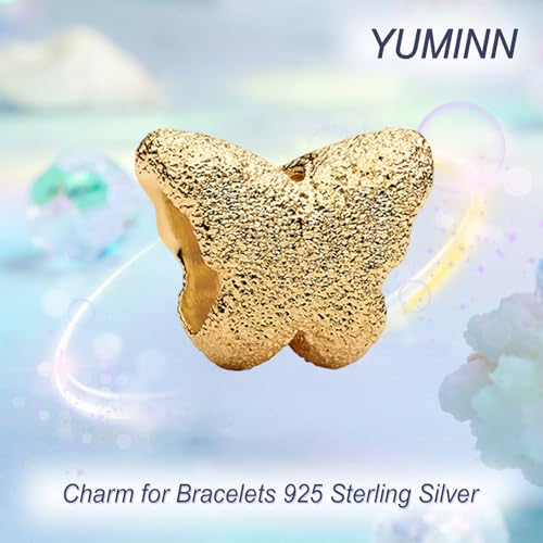 925 Sterling Silver Charms for Bracelets Gold Love and Heart Charms Cherry Blossom Dangle Beads Jewelry for Women - color: Gold Butterfly