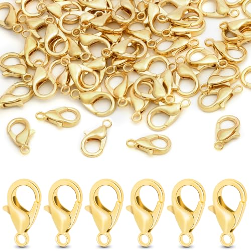 CooBigo 120pcs 16mm Lobster Clasps, Small Metal Alloy Lobster Claw Clasps for Necklace Bracelets Clip, Keychain Ring, Jewelry Making Accessories (Gold) - color: 16mm Lobster Clasps Gold