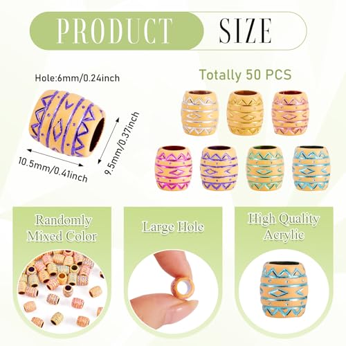 Cheriswelry 50Pcs Acrylic Barrel Beads Large Hole European Beads Aesthetic Bead Spacers 10.5x9.5mm for Necklace Bracelet Keychain Jewelry Making Dreadlock Hair Accessories Hole:6mm - color: Barrel-Mixed Color