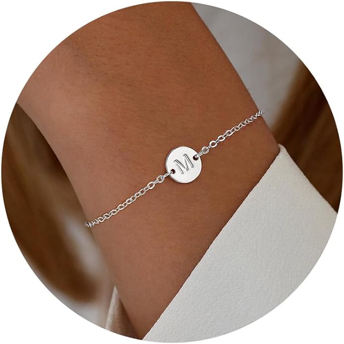Ursteel Gold Initial Bracelet for Women Trendy - Valentines Day Gifts for Kids Teen Girls, Personalized A-Z Letter Cute Bracelet for Women, Dainty Gold Coin Disc Womens Jewelry Gifts