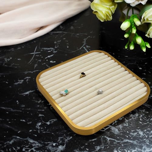 TheDisplayGuys - Aluminum Jewelry Organizer Display Tray - Faux Suede Insert - 14 Ring Holder Rows - Gold/Beige - color: Beige Suede, size: Jewelry Rows - 14, style: Aluminum - Gold