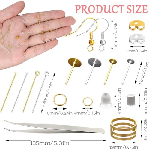 3780Pcs Earring Making Supplies Kit, Hardware Pieces Repair Parts With Hooks, Pins, Jump Rings, Backs, Posts and Findings for Jewelry Making