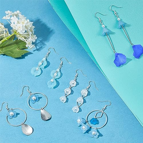 SUNNYCLUE 1 Box Make 10 Pairs Flower Petal Earrings Making Kit Blue Flower Petal Charms Acrylic Bead Caps with Pearl Beads Geometric Linking Rings for Women Beginners DIY Earring Jewelry Making - color: Diy 10 Pairs Blue Themed Acrylic Flower Earrings