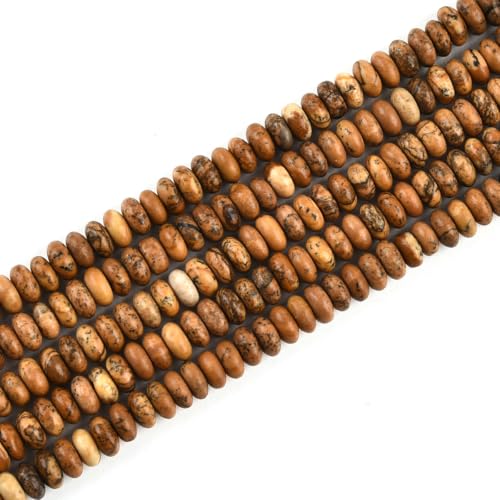 160pcs 4x2mm Natural Picture Jasper Disk Rondelle Spacer Stone Semi Precious Gemstone Loose Beads for Jewelry Making 15 Inch - color: Picture Jasper