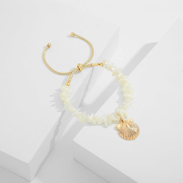 Gold Charm Bracelet for Women Boho Adjustable Shell Starfish Bracelet Summer Beach Ocean Statement Bracelets
